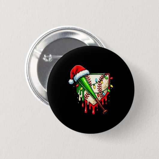 Baseball Christmas Santa Hat Dripng Ice Cream Xmas Button (Vorne & Hinten)