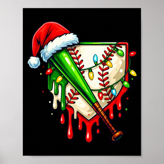 Baseball Christmas Santa Hat Dripng Ice Cream Xmas Poster (Vorne)