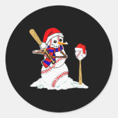 Baseball Christmas Snowman Playing Baseball Runder Aufkleber (Vorderseite)