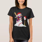 Baseball Christmas Snowman Playing Baseball T-Shirt (Vorderseite)