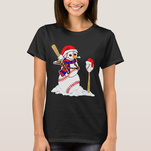 Baseball Christmas Snowman Playing Baseball T-Shirt (Vorderseite)