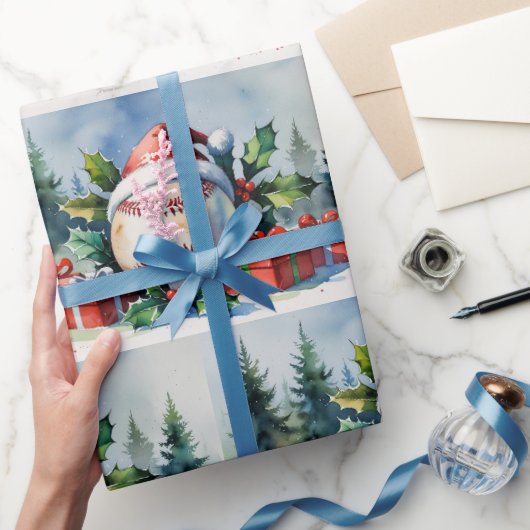 Baseball Christmas themed with Santa Hat  Geschenkpapier (Schenken)