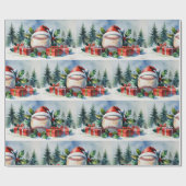 Baseball Christmas themed with Santa Hat  Geschenkpapier (Flach)