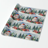 Baseball Christmas themed with Santa Hat  Geschenkpapier (Ungerollt)
