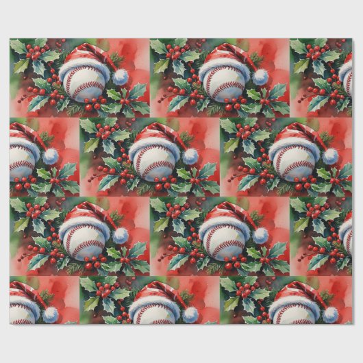 Baseball Christmas themed with Santa Hat Geschenkpapier (Flach)