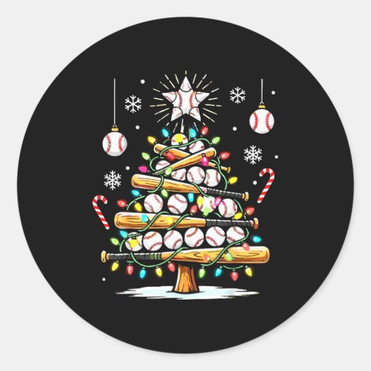 Baseball Christmas Tree Lights  Runder Aufkleber (Vorderseite)