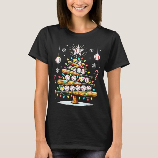 Baseball Christmas Tree Lights T-Shirt (Vorderseite)