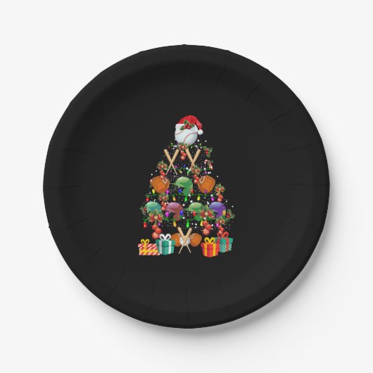 Baseball Christmas Tree Santa Hat Sport Lover Gift Pappteller (Vorderseite)