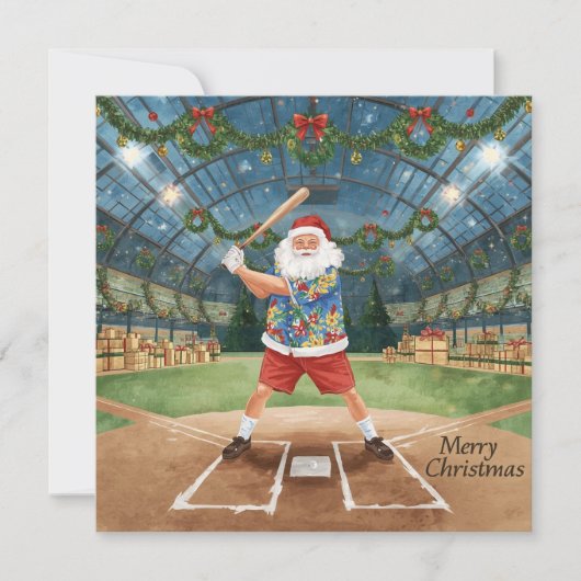 Baseball Christmas with Santa Claus Feiertagskarte (Vorderseite)