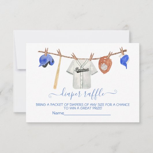 Baseball Clothesline Baby Showe Diaper Raffekarte Einladung (Vorderseite)