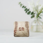 Baseball Coach Monogram Initial Rustic Modern Quadratische Visitenkarte (Stehend Vorderseite)