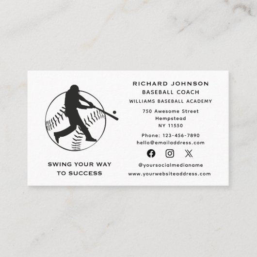 Baseball Coach Softball Instructor Social Media Visitenkarte (Vorderseite)