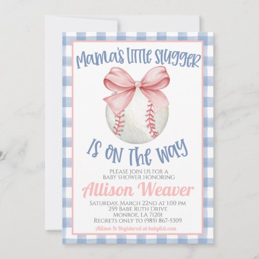 Baseball Coquette Baby Dusche Einladung (Vorderseite)