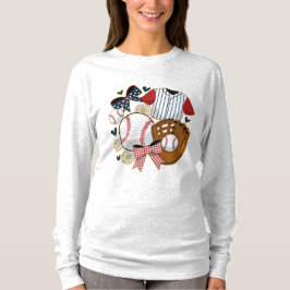 Baseball Coquette Cute Patriotic Sports Aesthetic  T-Shirt