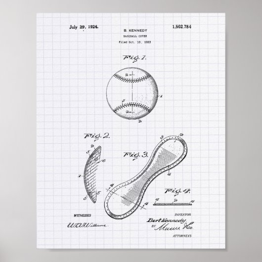 Baseball Cover 1924 Patent Art - Lined Peper Poster (Vorne)