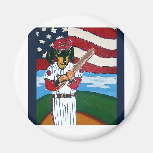 Baseball Dackel Magnet (Vorne)