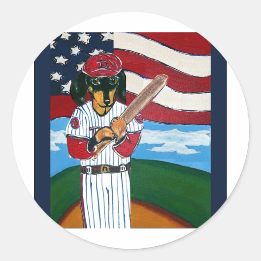 Baseball Dackel Runder Aufkleber (Vorderseite)