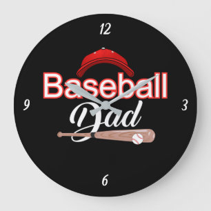 Baseball dad family sports modern black white text große wanduhr