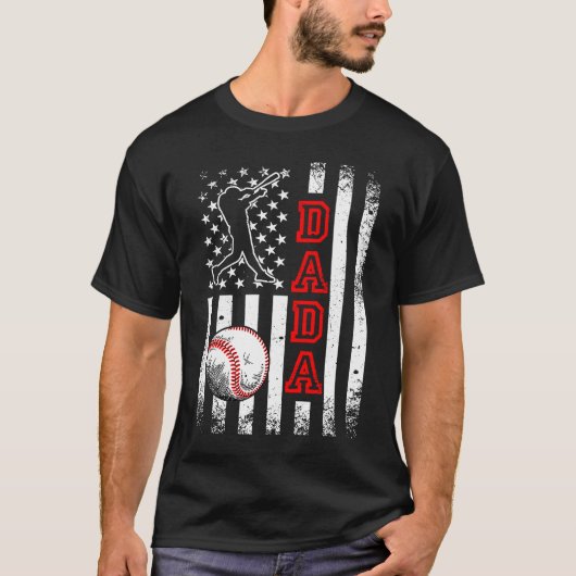 Baseball Dada Amerikanische Flagge Vintag Baseball T-Shirt (Vorderseite)