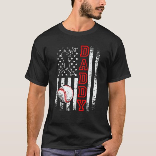 Baseball Daddy American Flag Vintage Baseball T-Shirt (Vorderseite)