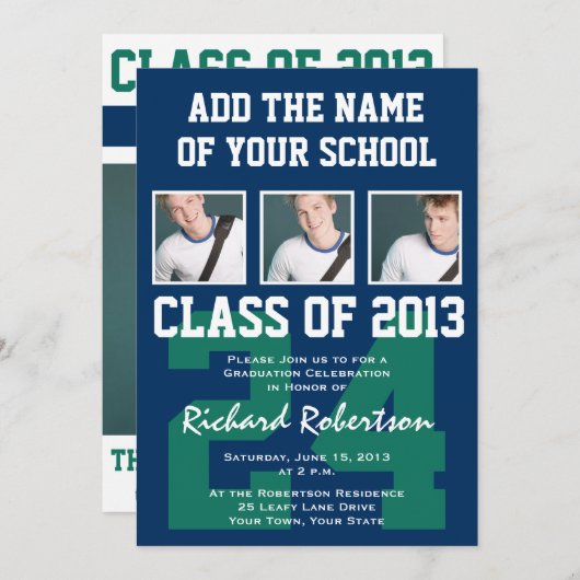 Baseball Dark Blue und Kelly Green Uniform Number Einladung (Vorne/Hinten)