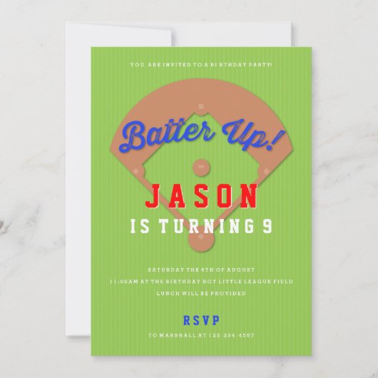 Baseball Diamond Geburtstagsparty Einladung (Vorderseite)