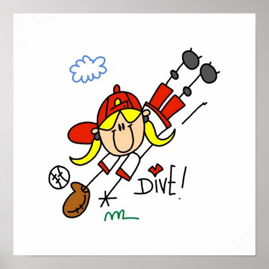 Baseball Dive Girls Softball T - Shirt und Geschen Poster (Vorne)