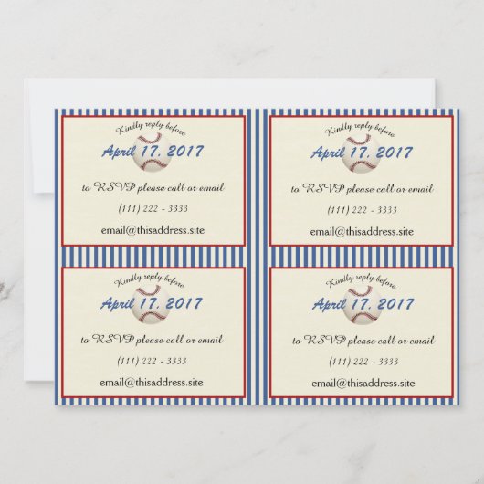 Baseball DIY Information Cards Einladung (Vorderseite)