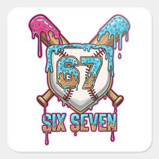 Baseball Drip 67 Meme — Player 6-7 / Six Seven Quadratischer Aufkleber (Vorderseite)