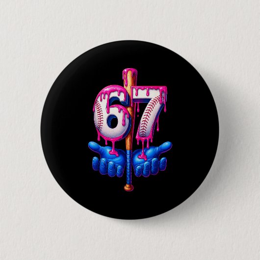 Baseball Drip 6 7 Number 67 Six Seven Meme Mens Bo Button (Vorderseite)