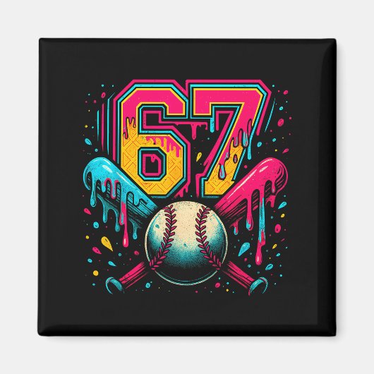 Baseball Drip 6 7 Number 67 Six Seven Meme Mens Bo Magnet (Vorne)