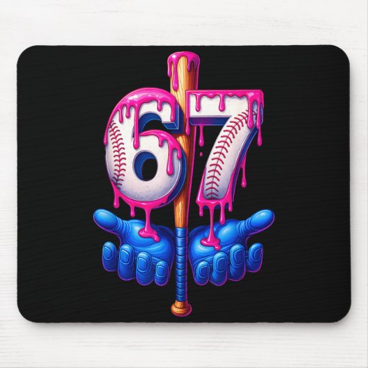 Baseball Drip 6 7 Nummer 67 Sechs Sieben Meme Herr Mousepad (Vorne)