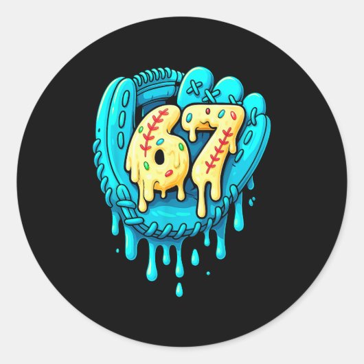 Baseball Drip 6 7 Nummer 67 Sechs Sieben Meme Herr Runder Aufkleber (Vorderseite)