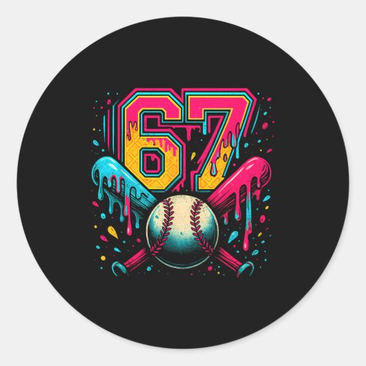 Baseball Drip 6 7 Nummer 67 Sechs Sieben Meme Herr Runder Aufkleber (Vorderseite)