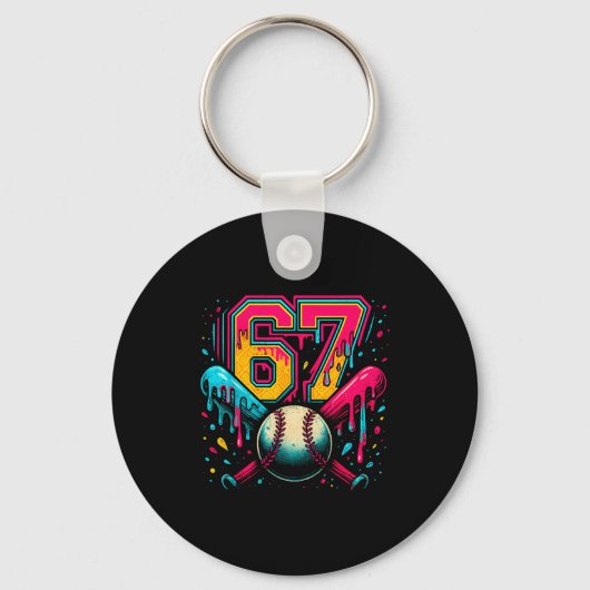 Baseball Drip 6 7 Nummer 67 Sechs Sieben Meme Herr Schlüsselanhänger (Vorderseite)