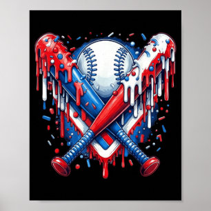 Baseball-Drip American Flag-Schläger 4. Juli Poster