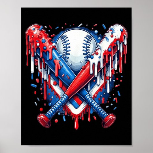 Baseball-Drip American Flag-Schläger 4. Juli Poster (Vorne)