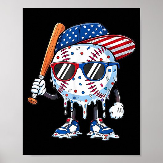 Baseball-Drip American Flag-Schläger 4. Juli Poster (Vorne)