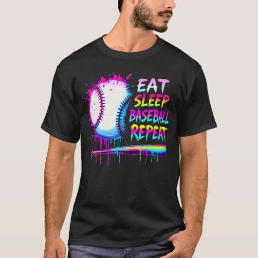 Baseball Drip Boys Eat Sleep Baseball Repeat Ice T-Shirt (Vorderseite)