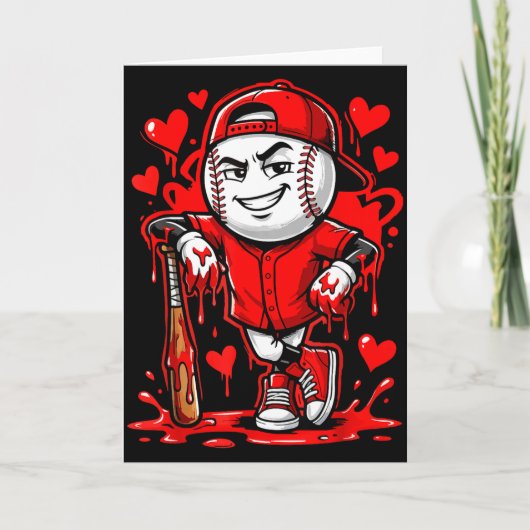 Baseball-Drip-Eiscreme-Herz-Rot-Valentinstag-Junge Karte (Vorderseite)