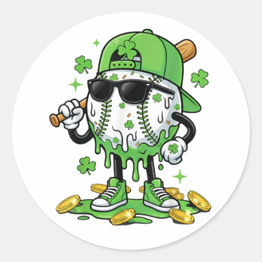 Baseball-Drip-Eiscreme St. Patricks Day Runder Aufkleber (Vorderseite)