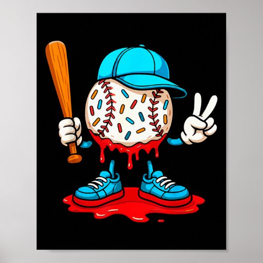 Baseball Drip For Boys Ice Cream Drip Baseball Poster (Vorne)