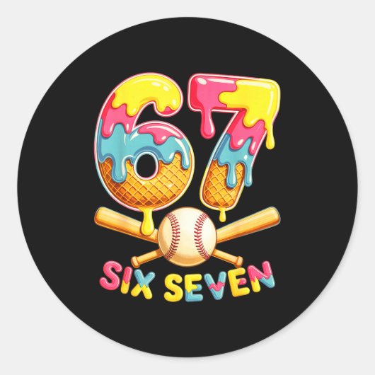 Baseball Drip Ice Cream Number 67 Player Lifestyle Runder Aufkleber (Vorderseite)