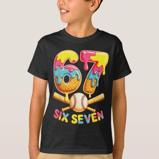 Baseball Drip Ice Cream Number 67 Player Lifestyle T-Shirt (Vorderseite)