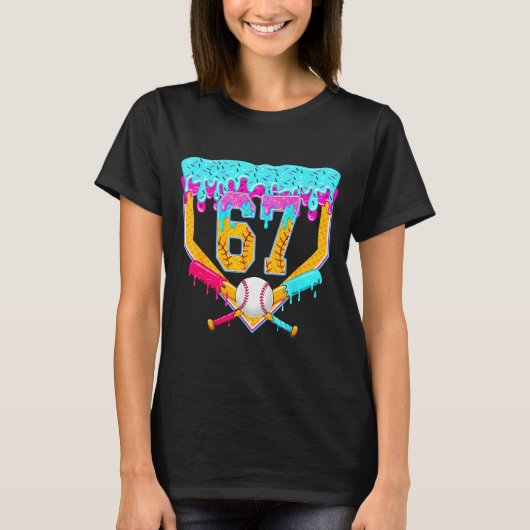 Baseball Drip Ice Cream Number 67 Player Or 67th B T-Shirt (Vorderseite)