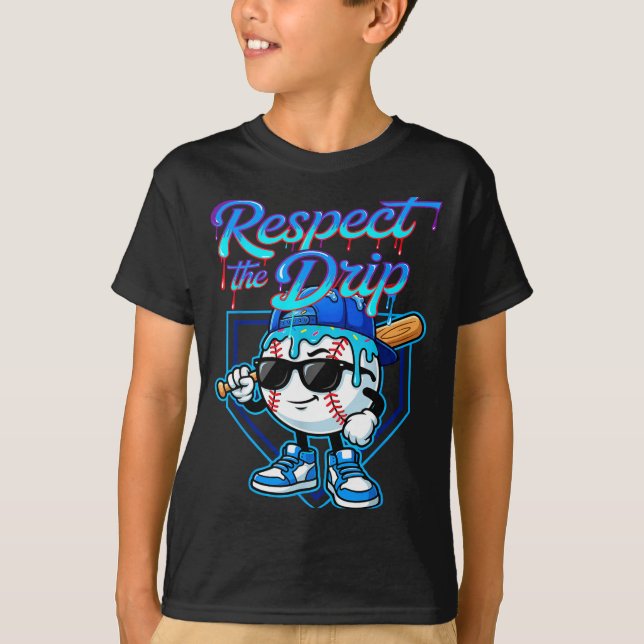 Baseball Drip Ice Cream Respect The Drip Home Plat T-Shirt (Vorderseite)