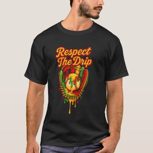 Baseball Drip Juneteenth Schwarzer Stolz Afrikanis T-Shirt (Vorderseite)