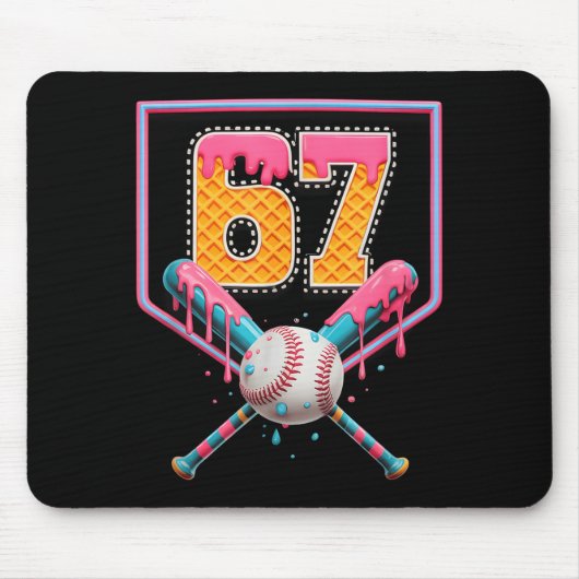 Baseball Drip Number 67 Fun Six Seven 6 7 Meme Des Mousepad (Vorne)