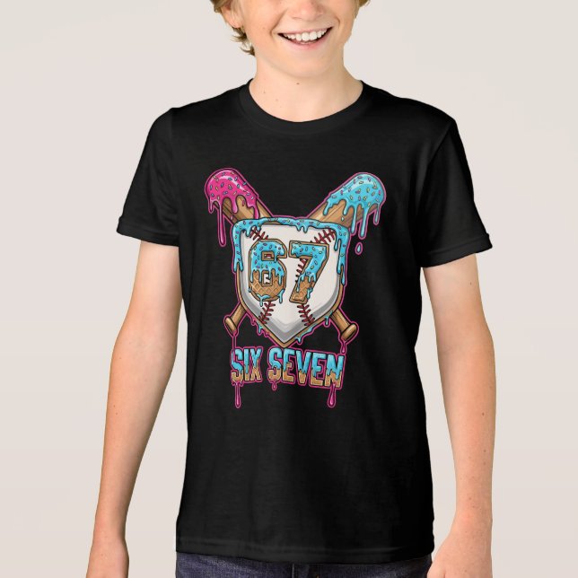 Baseball Drip Number 67 Player 6-7 Six Seven Meme  Tri-Blend Shirt (Vorderseite)