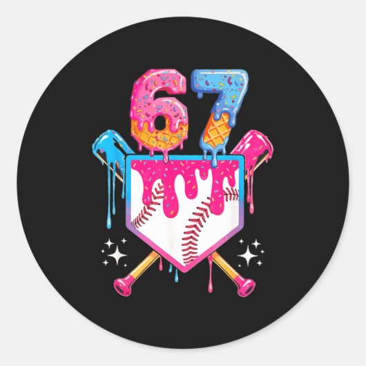 Baseball Drip Number 67 Player Or 67th Birthday Runder Aufkleber (Vorderseite)